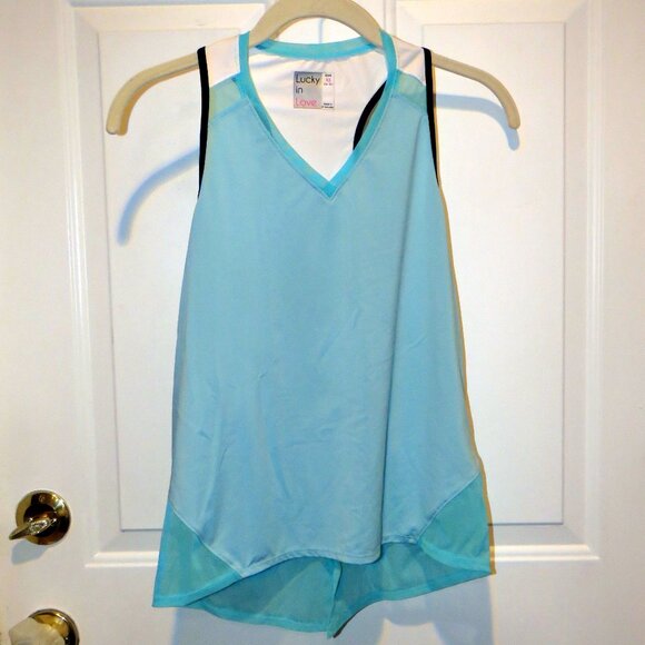 Lucky in Love Blue Racerback Tennis Golf Activewear Top w/Mesh Back Slit XS 0-2 - Picture 1 of 16